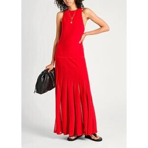 COS Pleated Racer Neck Maxi Dress Red Size Medium NWT Knit Blend Skirt Panels